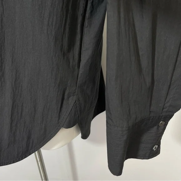 CO Collections V-Neck Blouse in Cotton Blend Poplin Black S Luxury Minimalist